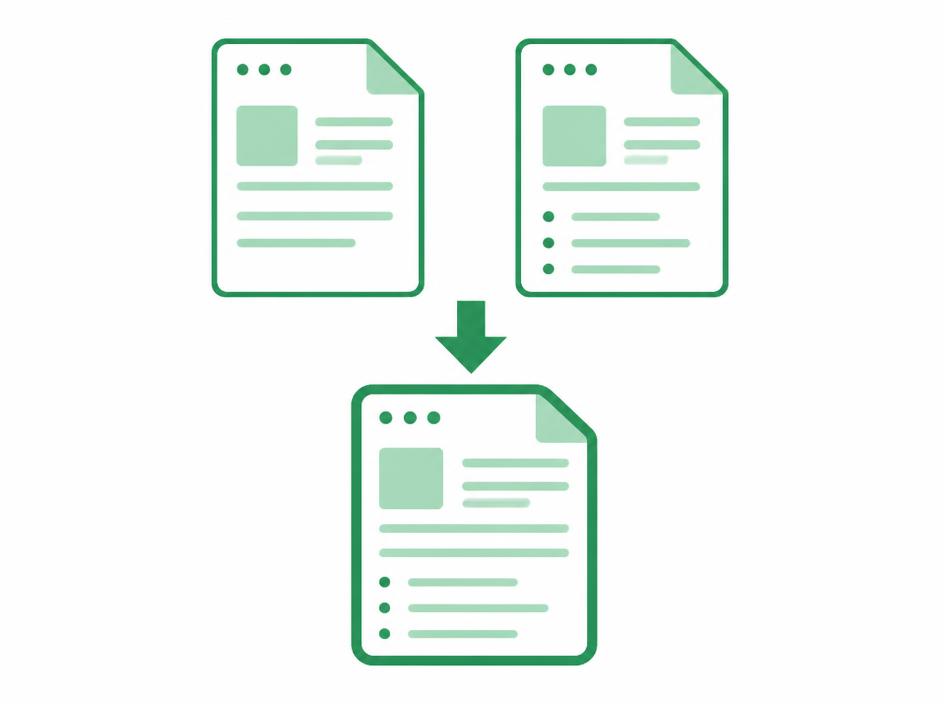 Several separate PDF documents being merged into a single PDF file
